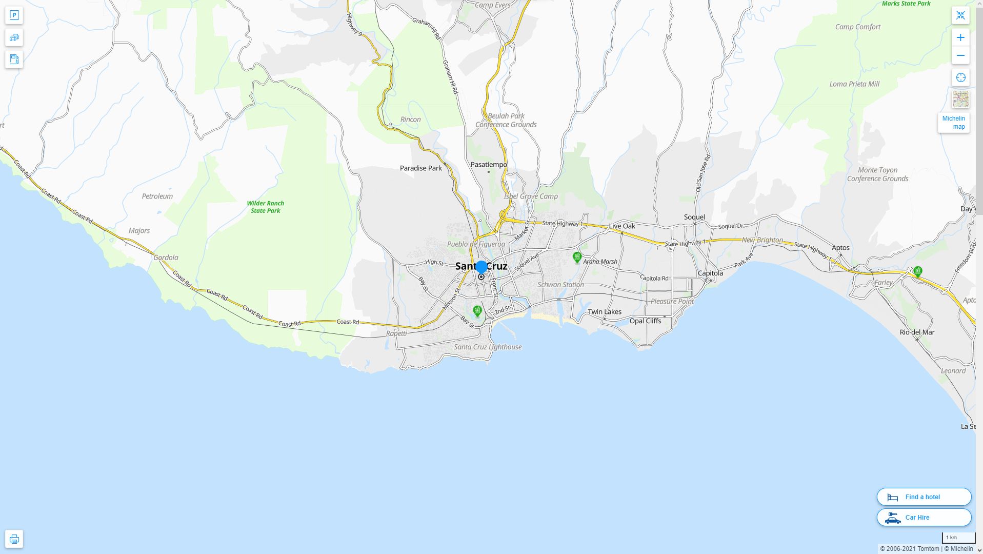 Santa Cruz California Highway and Road Map